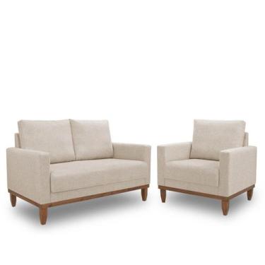 Imagem de Conjunto 01 Poltrona e 01 Sofá 02 Lugares Sara - Due Decor, Linho Nude