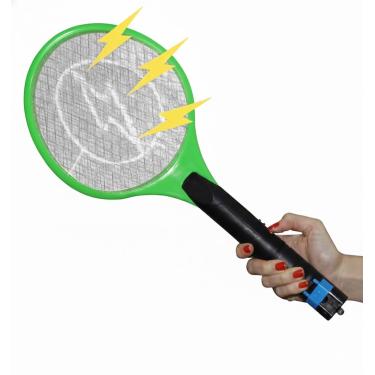 Imagem de Raquete Elétrica Mata Mosquitos Recarregável com LED, 4 Cores, Tela de Proteção Tripla, Bivolt 110V/220V, para Insetos e Pernilongos (Verde)