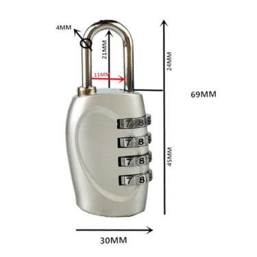 Imagem de Dioche Cadeado de Combinação de 4 Dígitos para Segurança Externa, Cadeado de Liga de Zinco para Bagagem, Mochilas, Malas, Gavetas, Armários, Bolsas de Viagem (Branco prateado)