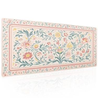 Imagem de Tapete de mouse floral rosa para jogos GG fofo bonito boho flor estendida tapete grande mousepad tapete de mesa antiderrapante base de borracha borda costurada teclado longo para computador, 70 × 29