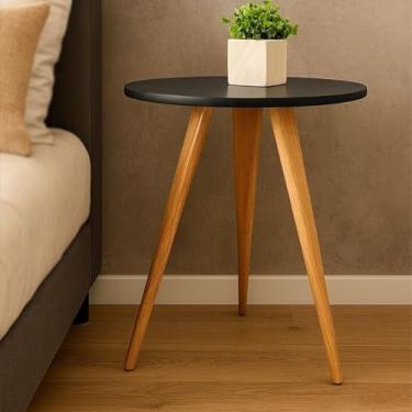 Imagem de Mesinha Lateral Retrô Mesa de Canto Criado Mudo Decorativa MDF para Cabeceira e Sala(Preto,Maior: 65x45cm)