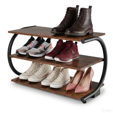 Imagem de Aroktake Sapateira em forma de C com estrutura de metal e pés ajustáveis - Organizador compacto para entrada, armário, corredor (comporta 5 kg/prateleira)