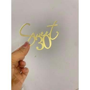 Imagem de Topper de bolo de acrílico dourado Sweet 30, topo de bolo de feliz aniversário de 30 anos, festa suja 30, número 30Cheers a 30 anos, ideias de decoração de festa de aniversário/aniversário, lembrança