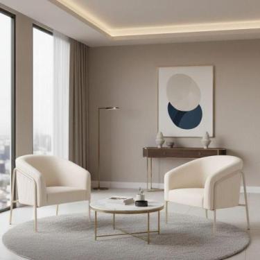 Imagem de Poltrona Sala Decorativa Kit 2 Stella Base Alta Tubo Champanhe Veludo 