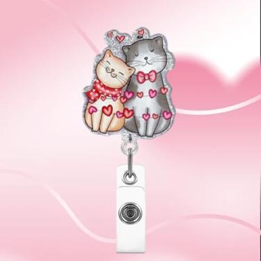 Imagem de Carretel de crachá de dia dos namorados, engraçado, retrátil, porta-crachá com design de dois gatos fofos, carretel de crachá de enfermeira para enfermeira, enfermeira, trabalhadora médica, estudante