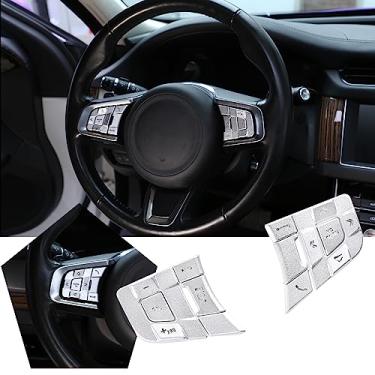 Imagem de HAPPYHORSE Botão multimídia para volante de carro capa decorativa liga adesivo decorativo compatível com Jaguar 15-21XE /16-21XF /16-21 F-PACE / 13-23 F-Type (baixo com prata)