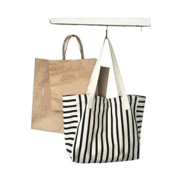 Imagem de Bolsa Feminina de Lona Listrada - Grande Capacidade para Praia e Verão
