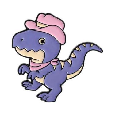 Imagem de Broches De Esmalte Com Tema De Dinossauro Cartoon Com Chapéu De Cowboy