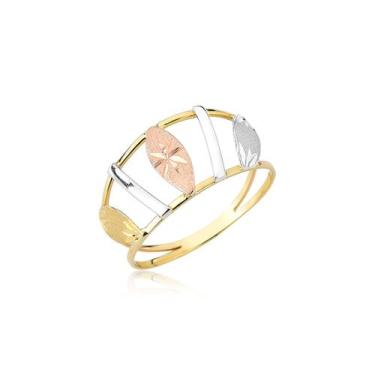 Imagem de Anel 3 CORES COLORIDO FOLHA ROSÉ BRANCO AMARELO OURO 18k A49 - MAEHLER