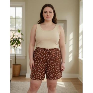 Imagem de Short Plus Size Estampado Com Bolso Leve Tecido Duna - 40 Graus, Marro