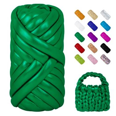 Imagem de LEREATI Fio grosso verde esmeralda para tricotar à mão, fio tubular jumbo metálico de 200 g para bolsa de tricô de braço, cesta, travesseiro, cama para animais de estimação, artesanato DIY