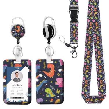 Imagem de Porta-crachá de identificação com cordão de carretel retrátil de dinossauro para crachás de identificação, clipes engraçados de enfermeira, professor, escritório, presente de estudante