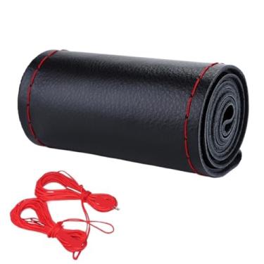 Imagem de Capa de volante da trança, trança de couro para volante, estação universal, antiderrapante e respirável (preto vermelho)