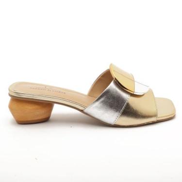 Imagem de Tamanco Sapato da Corte No Couro Salto Médio Geométrico Fivela, C prat