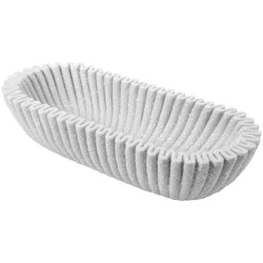 Imagem de Gandeer Tigela decorativa grande com babados brancos, tigela longa de resina recortada para decoração de casa, peça central de artesanato moderno estilo folha para balcão de cozinha, armazenamento de