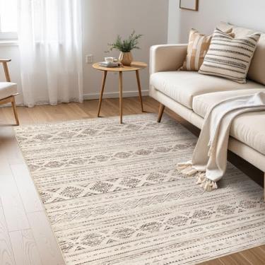 Imagem de Nakagishi Tapete para sala de estar: 10 x 15 cm, macio, lavável à máquina, boho, neutro, casa de fazenda, resistente a manchas, marroquino, para quarto, berçário, crianças, entrada, cozinha, cabeceira