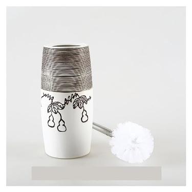 Imagem de Conjunto de escova de vaso sanitário de cerâmica escova de vaso sanitário criativa escova de banheiro macia escova de vaso sanitário compacto suporte de escova de vaso sanitário esfregão de banheiro