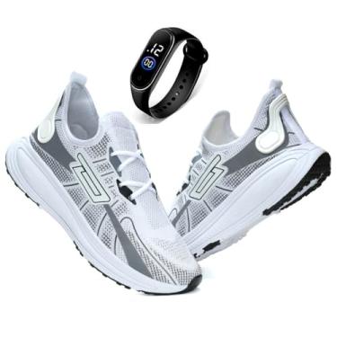 Imagem de Tenis Masculino Esportivo Leve Confortável Corrida CrossFit + Relógio Digital (Vermelho, BR, Adulto, Numérico, 42)