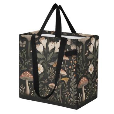 Imagem de SEHANY Sacola de compras reutilizável de cogumelo herb com alças reforçadas, bolsa de compras de lona dobrável à prova d'água de grande capacidade para viagem, cozinha, praia