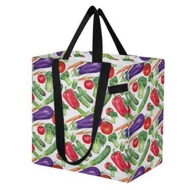 Imagem de SEHANY Sacolas de compras reutilizáveis de vegetais em aquarela com alças reforçadas, bolsa de compras de lona dobrável à prova d'água de grande capacidade para viagem, cozinha, praia