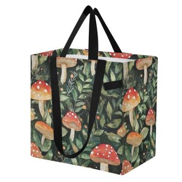 Imagem de SEHANY Sacola de compras reutilizável de cogumelo herb com alças reforçadas, bolsa de compras de lona dobrável à prova d'água de grande capacidade para viagem, cozinha, praia
