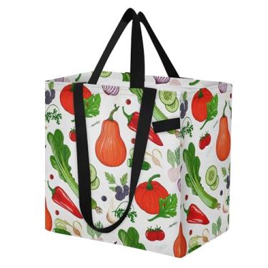Imagem de SEHANY Sacolas de compras reutilizáveis de vegetais em aquarela com alças reforçadas, bolsa de compras de lona dobrável à prova d'água de grande capacidade para viagem, cozinha, praia
