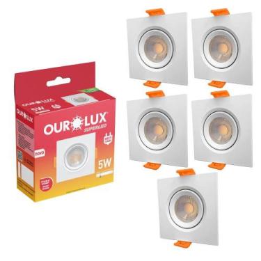 Imagem de 5 Spot Super Led 5w Quadrado Direcionavel Sanca Gesso Teto - Ourolux