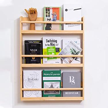 Imagem de ZDJZMGZ Suporte de revistas montado na parede, suporte de livros infantis de madeira maciça, suporte de exibição de leitura para sala de estar, estante de decoração de parede de escola em casa (cor: 3
