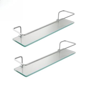 Imagem de kit porta shampoo de vidro, prateleira reta para banheiro box, organizador de vidro para cozinha e banheiro (2 UN)