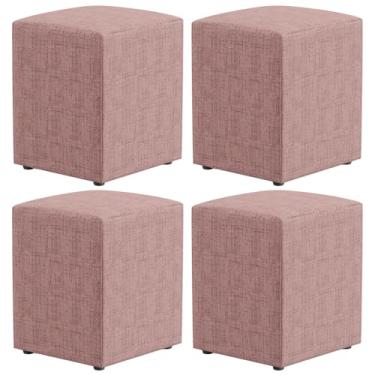 Imagem de Kit 04 Puffs Quadrado Decorativo Sala De Estar L02 Linho Rosa - Lyam Decor