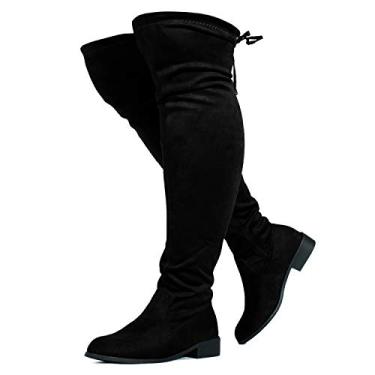 Imagem de RF ROOM OF FASHION Botas femininas de salto baixo elástico acima do joelho (largura larga na panturrilha), Black Su (panturrilha larga), 38