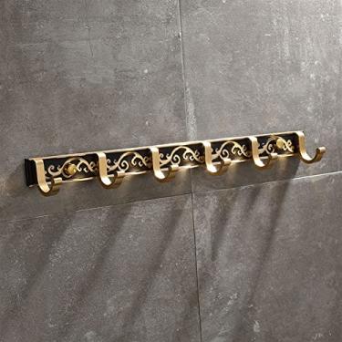 Imagem de Kit de acessórios de banho preto dourado conjunto de ferragens de banheiro montado na parede, escova de vaso sanitário, suporte de lenços, caixa de lenços estendida, rede de sabão, anel de toalha