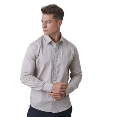 Imagem de Camisa Social Masculina Vih Triny Marinho Bege Premium Slim Fit Manga Longa-Masculino