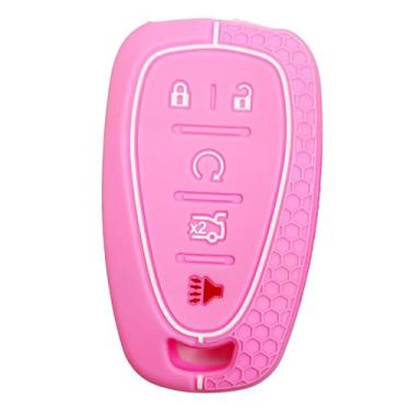 Imagem de Capa de chaveiro para Chevy Malibu Chevrolet Sonic Camaro Trax Traverse Cruze Volt Equinox Spark Trailblazer HYQ4AA, protetor remoto de substituição sem chave de silicone com 5 botões (rosa)