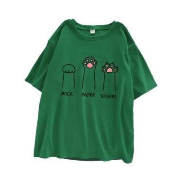 Imagem de Camiseta Feminina Oversized De Verão Com Estampa Engraçada De Gato, Es