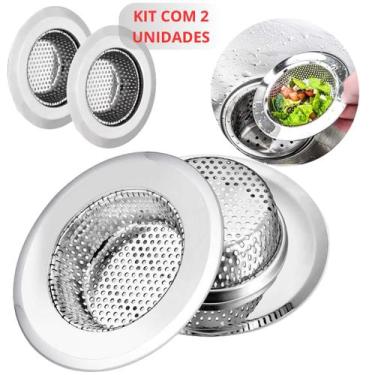 Imagem de Kit 2 Ralo De Aço Inox Protetor Para Pia Cuba Cozinha - Kasilar