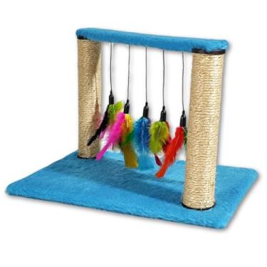 Imagem de Brinquedo Para Gatos Arranhador Poste Duplo Sisal Interativo(Azul)