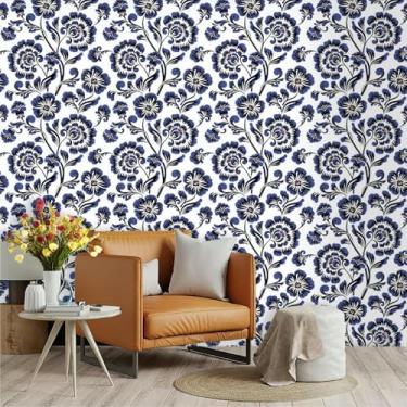 Imagem de ESSMOKO Papel de parede autoadesivo impermeável PVC adesivo decorativo para renovação de parede e móveis de casa padrão floral roxo 45 * 300 cm