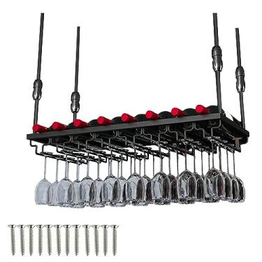 Imagem de Organizador de taça de vinho de metal, rack de vinho suspenso de 60 cm a 200 cm, mostrador preto/dourado, resistente ao desgaste e à prova de ferrugem, para armazenamento de vidro de haste longa