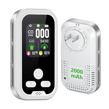 Imagem de Combo de Detectores de Monóxido de Carbono 5 em 1 Fumaça, Vazamento de Gás Natural, Alarme de CO, Sensor de Temperatura/Umidade, Plugue e Portátil Bateria de Reserva Detector de CO com Display HD para