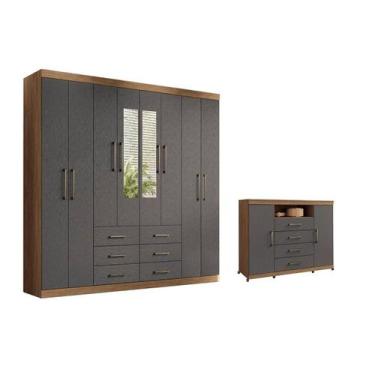Imagem de Quarto Completo Modu +1Cômoda QC601 Jatobá/Grafite - Santos Andirá