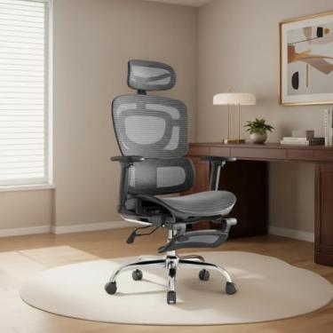 Imagem de Cadeira De Escritório Ergonômica Mônaco Bt07 Luvinco Malha Respirável Com Suporte Lombar Adaptável Apoio Para Pés Retrátil Encosto Ajustável Seis Posições Suporta 200kg