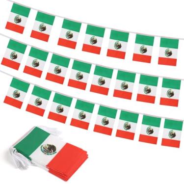 Imagem de Bandeira do México, mini bandeiras mexicanas pequenas decoração patriótica para festa, sala de aula, eventos esportivos, 90 metros e 30 bandeiras