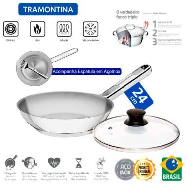 Imagem de Frigideira com Tampa 24cm Tramontina Allegra em Aço Inox e Indução 2,1