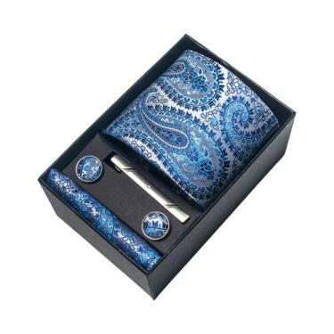 Imagem de Conjunto De Abotoaduras E Gravata Borboleta Marrom Paisley 8 Cm Com Le