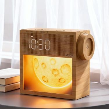 Imagem de Despertador de nascer do sol e luz de despertar suave, máquina de som de ruído branco natural 20 para dormir, alarmes duplos, soneca, temporizador, lâmpada de lua regulável para quarto de cama
