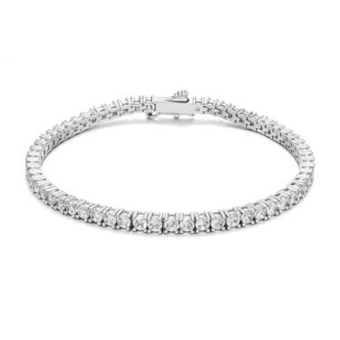 Imagem de BREN Pulseira feminina banhada a ouro 14 K, zircônia cúbica banhada a ouro branco, pulseiras de zircônia cúbica de 3/4 mm, presente de joias delicadas, tamanho 16,5 a 7,5 polegadas, 7 inch, Latão