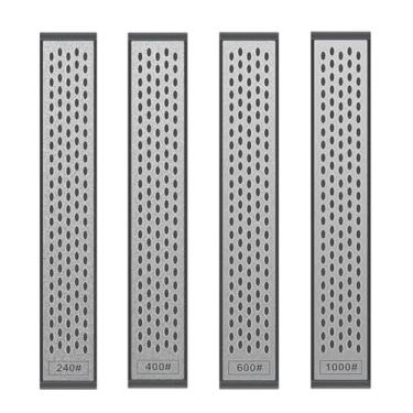 Imagem de Conjunto de 4 peças de pedras de amolar de diamante com base antiderrapante, placa de afiação de diamante, pedras de diamante para facas maçantes de cozinha (240/400/600/1000/grão)
