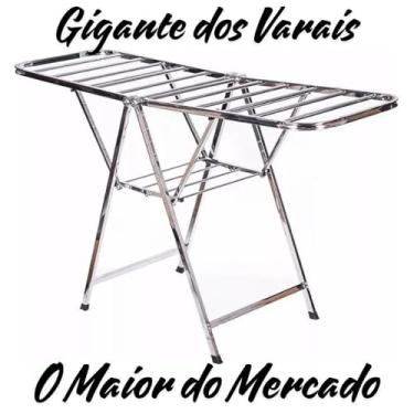 Imagem de Varal de Chão Grande - Gigante100% Aço Inox Portátil Reforçado Leve Retrátil Não Enferruja Casa Apartamento