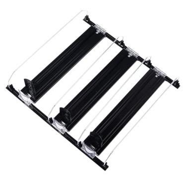 Imagem de Dispensador de refrigerantes, organizador de bebidas, largura ajustável, auto-empurrante, suporte de bebidas para geladeira, garagem, refrigerador, plástico abs, 38cm (Preta)